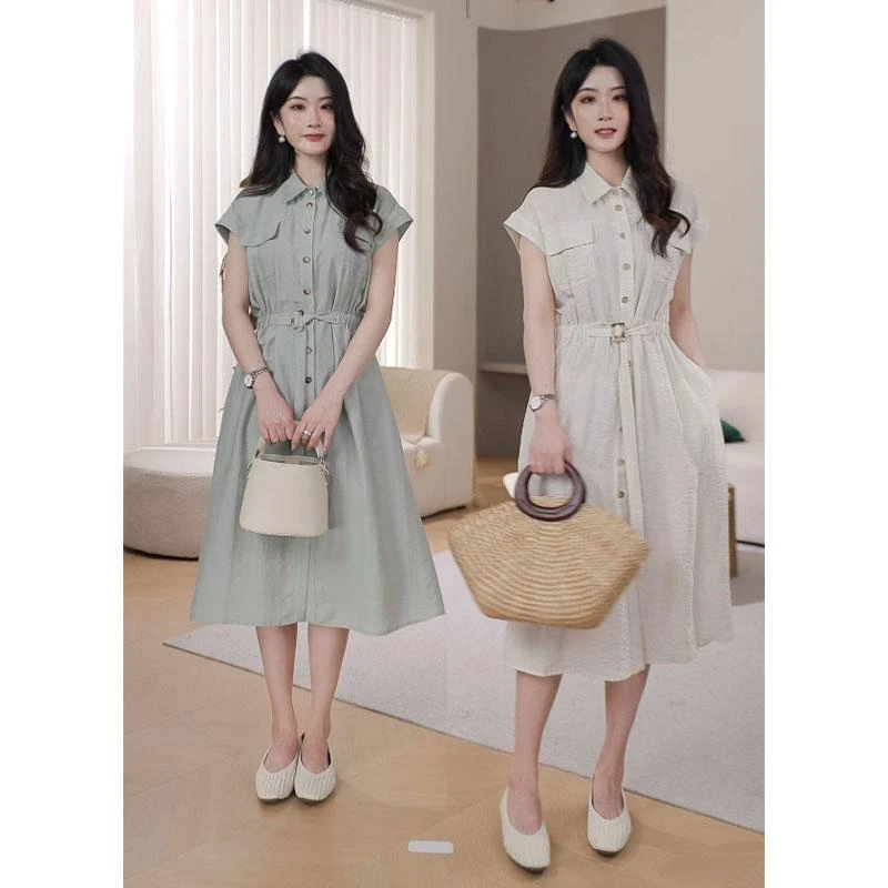 清仓【2037】通勤两穿连衣裙女夏季收腰衬衫裙气质高级感