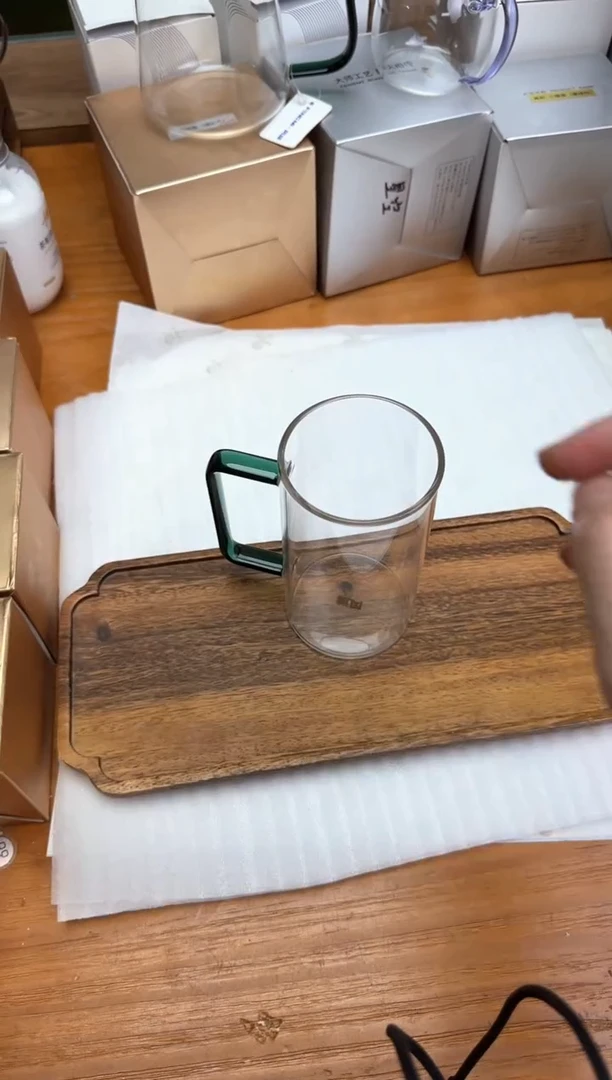 玻璃手工艺品风谜金标绿茶杯墨绿