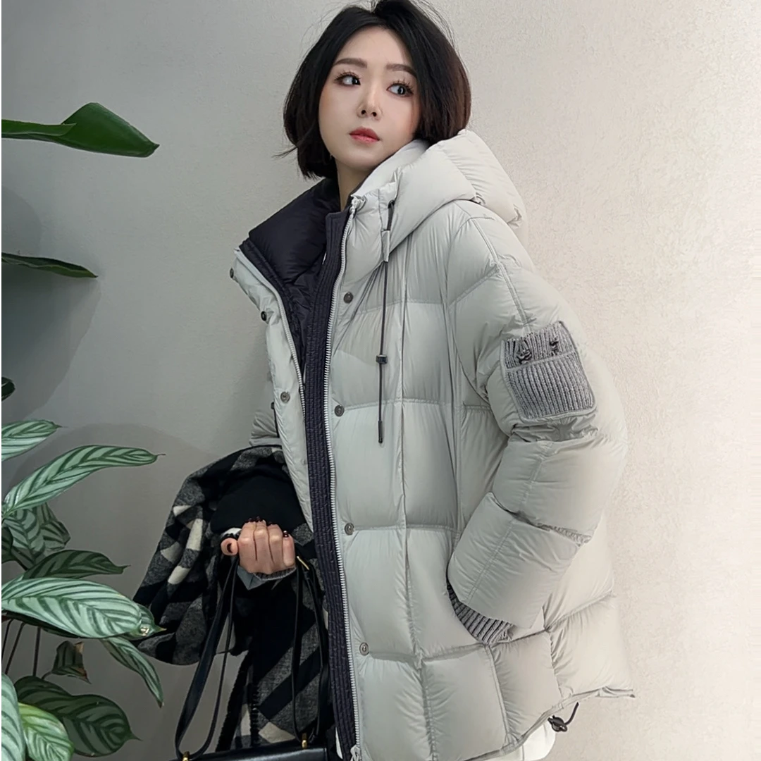 LANG LANG 秋冬时尚百搭连帽加厚一手长保暖鹅绒服
