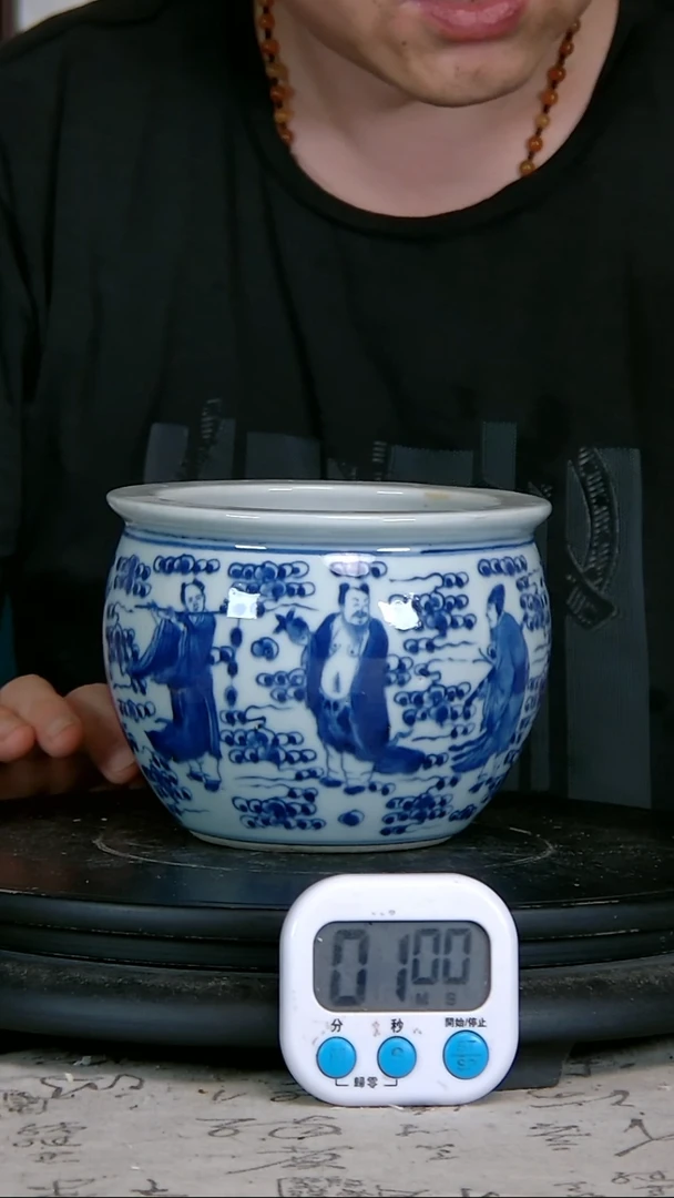 鹏*青花精绘人物图缸