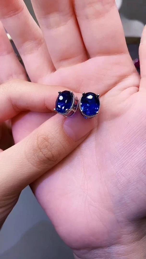 耳饰蓝宝石银S925镶嵌145