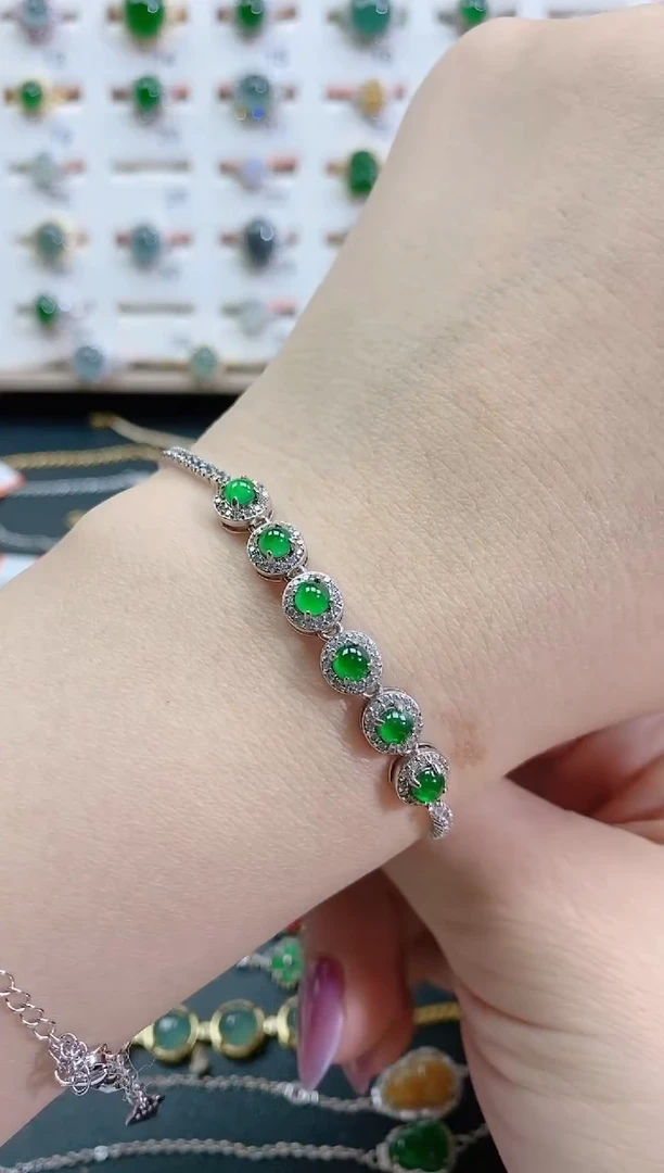 银S925镶嵌手链翡翠天然翡翠