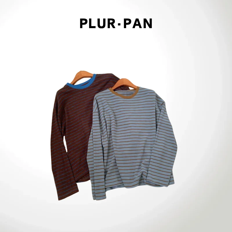 PLUR·PAN时尚百搭撞色条纹长袖针织衫