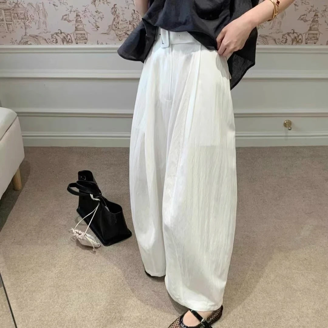 韩版高腰休闲配腰带阔腿气球裤2025新款显瘦垂感百搭直筒裤女9539