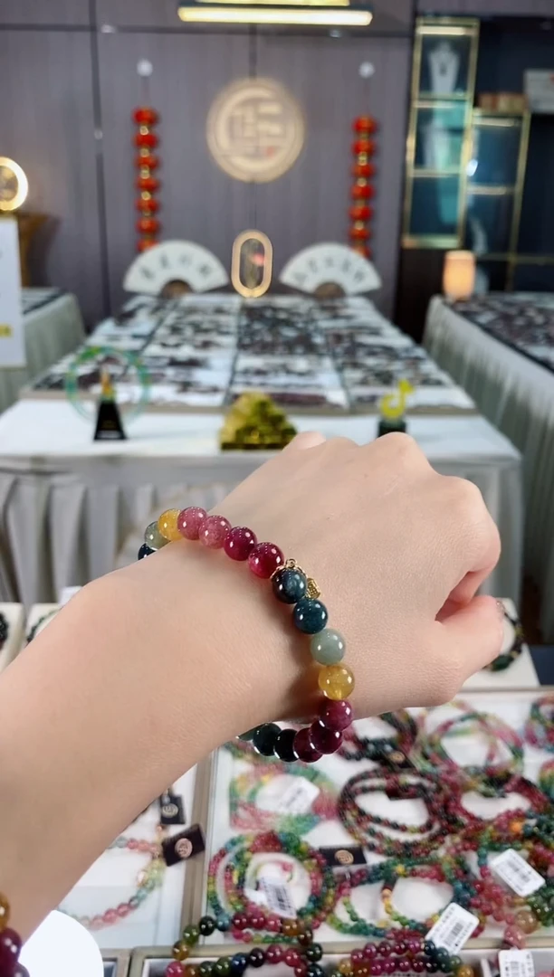 未镶嵌老矿碧玺色标单圈手串8mm+碧玺dan多样性发货一条