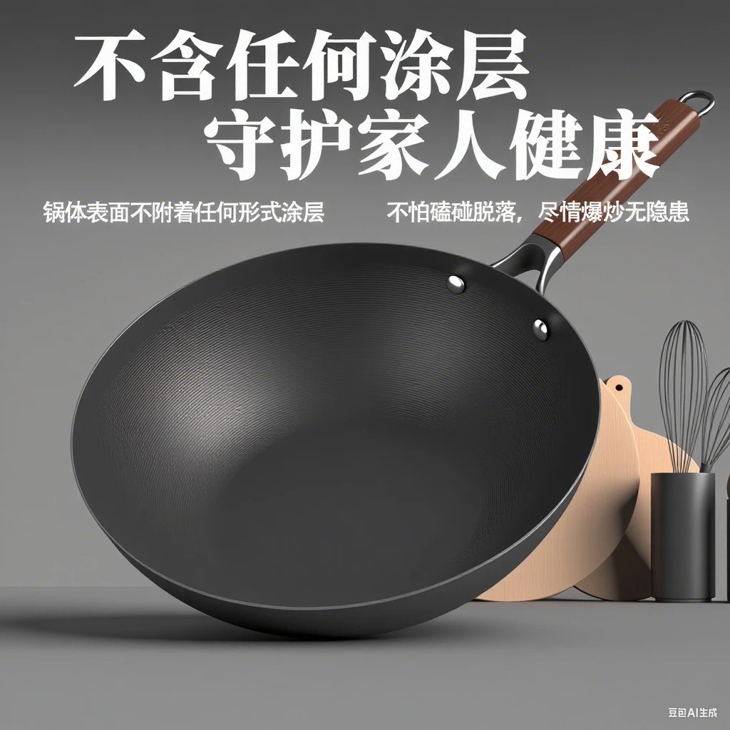 无涂层炒锅不粘锅炒锅不沾耐磨家用炒菜锅电磁炉专用燃气灶通用锅