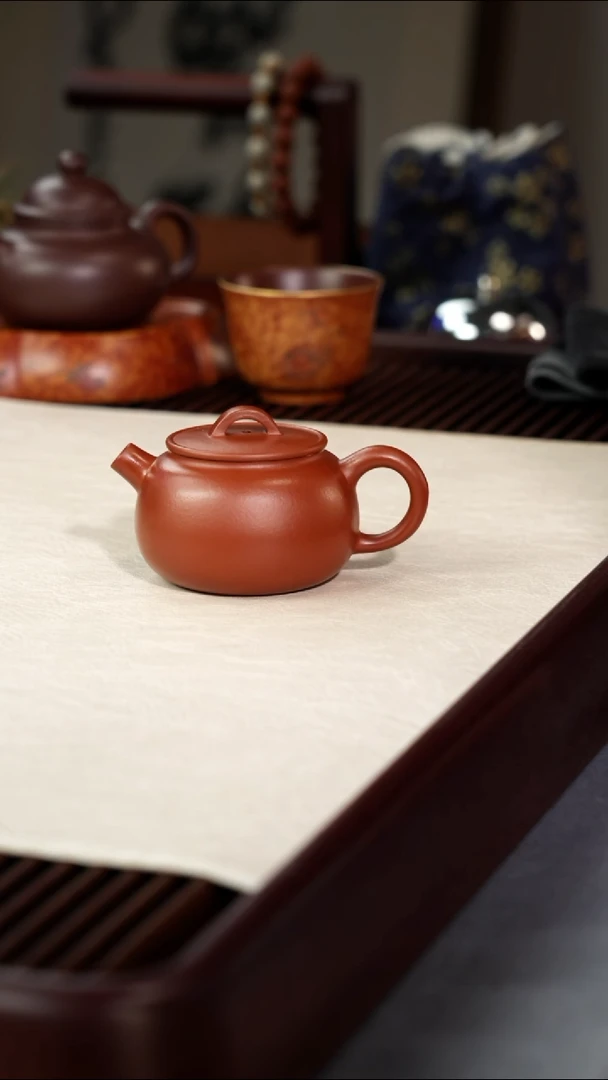茶壶紫砂九*圆瓦-朱泥-120CC