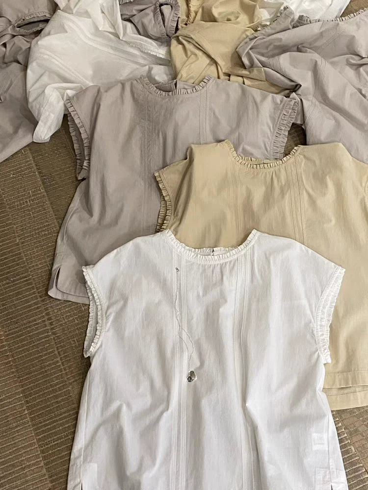 短袖复古圆领夏季薄款百搭休闲无袖文艺时尚女装衬衫