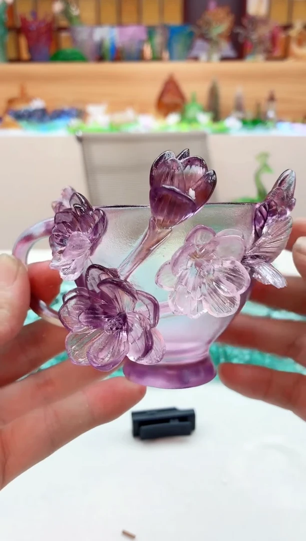 手工艺品琉璃紫色兰花咖啡杯