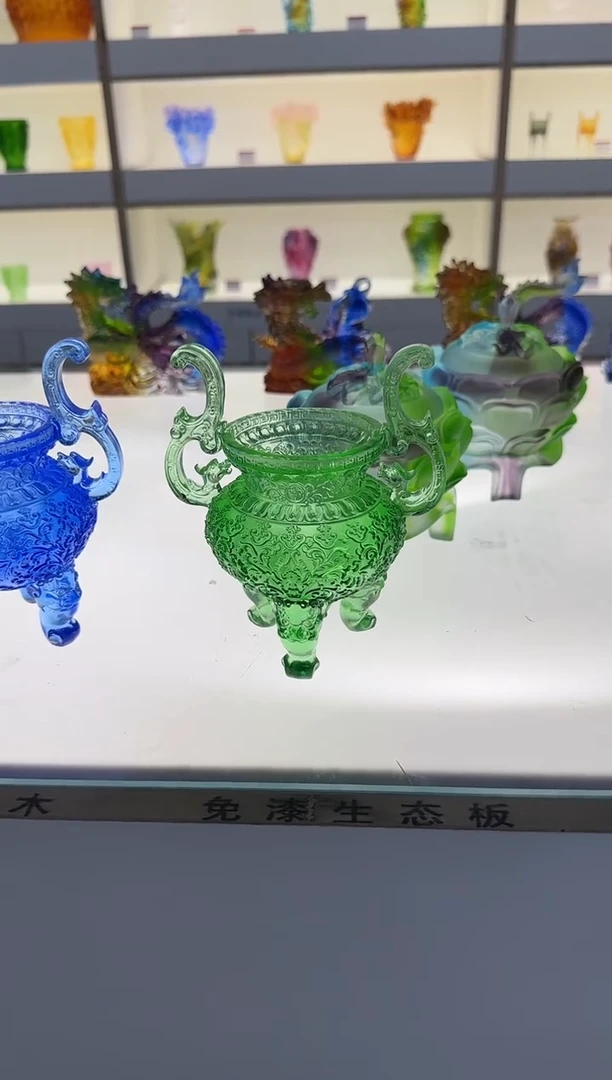 手工艺品琉璃官帽香炉绿色