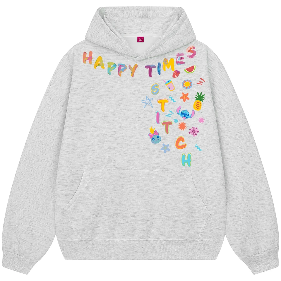 Disney迪士尼 美式复古宽松休闲时尚落肩连帽长袖卫衣潮流情侣