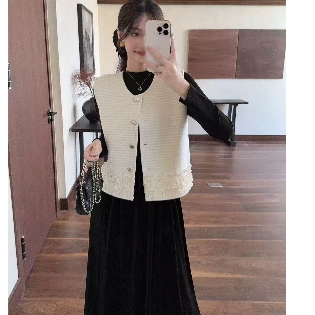 【zonefive】2025秋款新品：时尚马甲+加厚长袖连衣裙高级感两件套