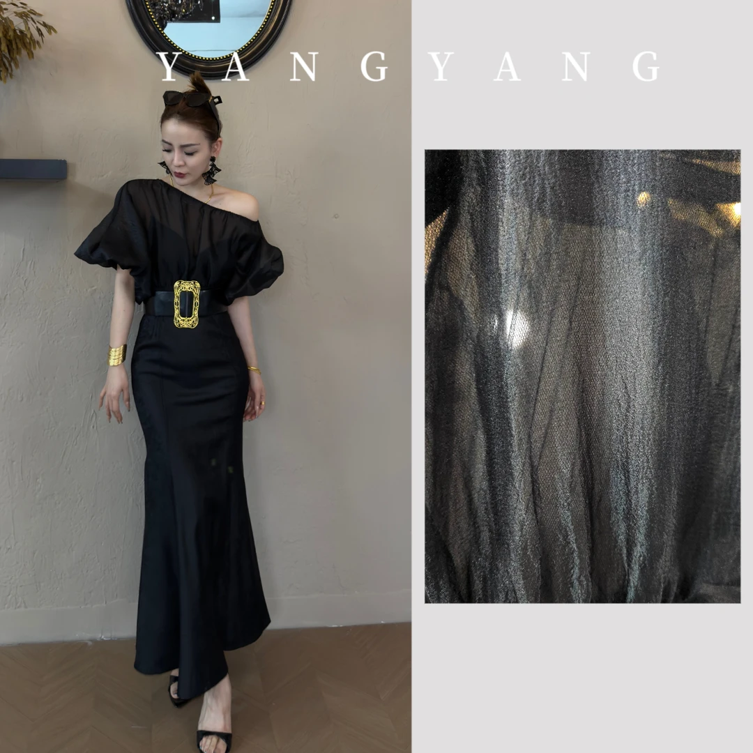 YANGYANG 韩系纯欲风露肩泡泡袖透纱连衣裙