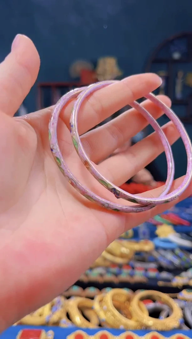 【闪购商品】非遗绝技 景泰蓝银蓝叮当镯 粉（一对）