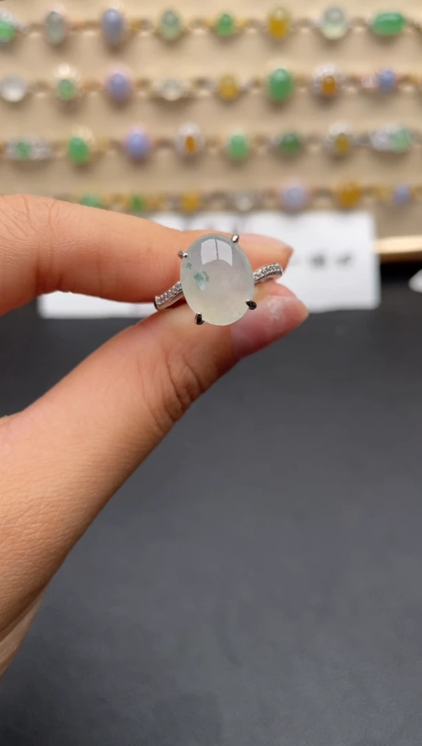 银S925镶嵌戒指翡翠一物一证一礼盒