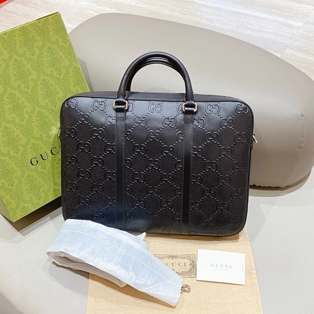 99新 GUCCI/古驰 双G印花压纹男士公文包