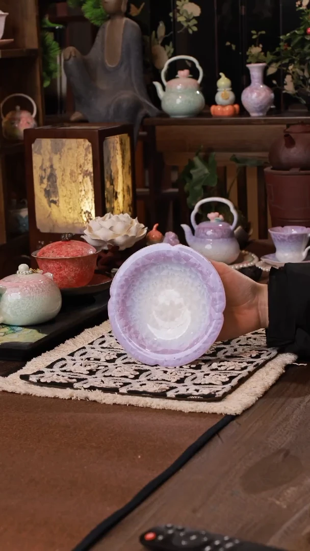 古晟  结晶釉渐变紫花边壶承