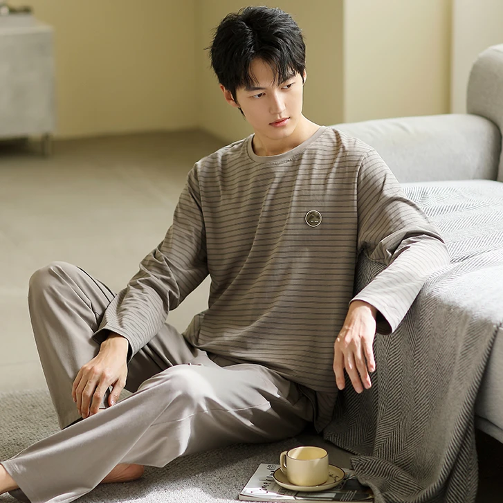 秋季新款2025家居服可外穿高档男士长袖休闲宽松套装纯棉圆领睡衣