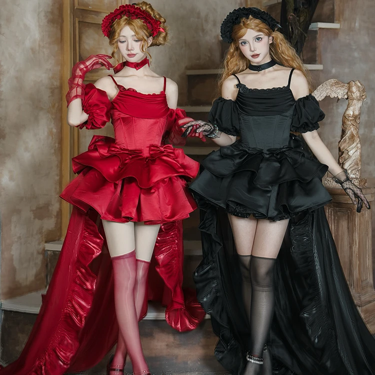 【二重奏8点set】withpuji原创设计哥特双子鱼骨jsk拖尾接袖lolita