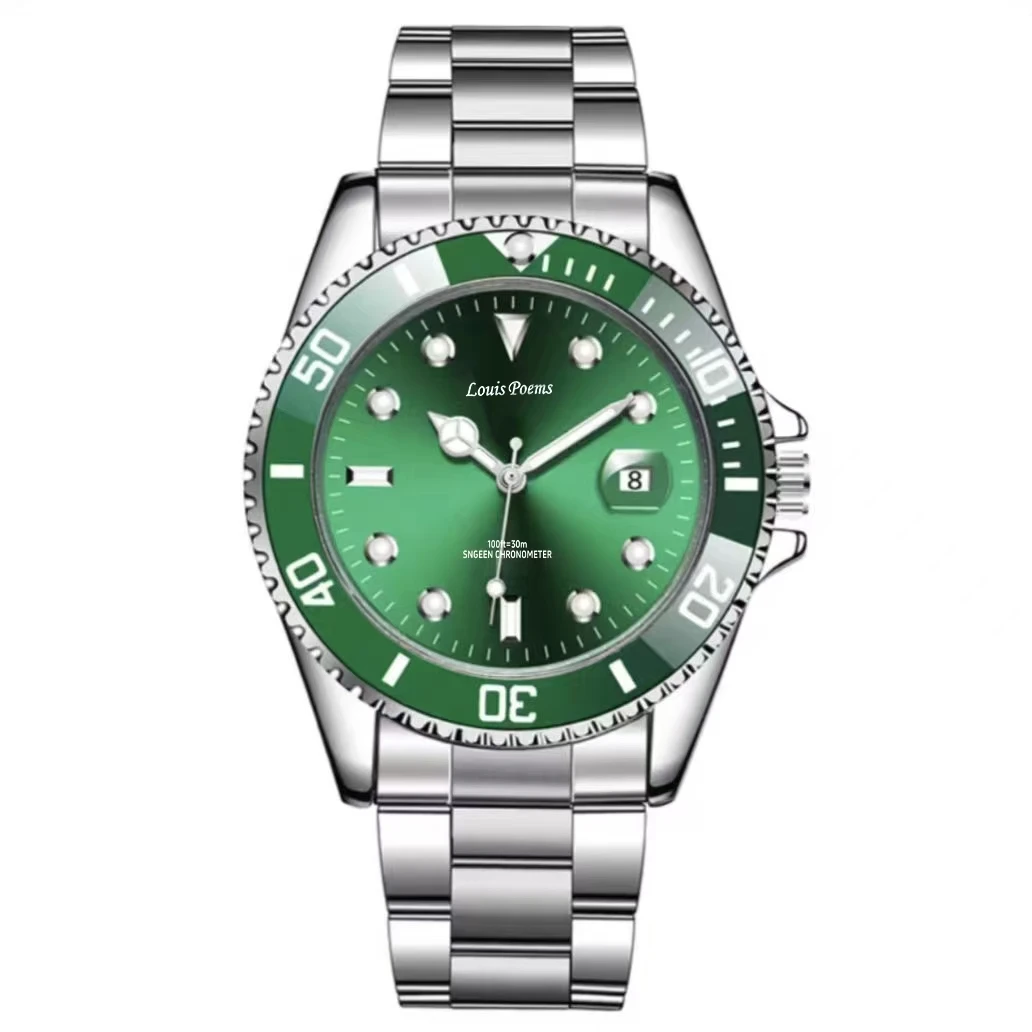 【云仓现发】绿色水鬼时尚潮流个性大气男士腕表日历款-S