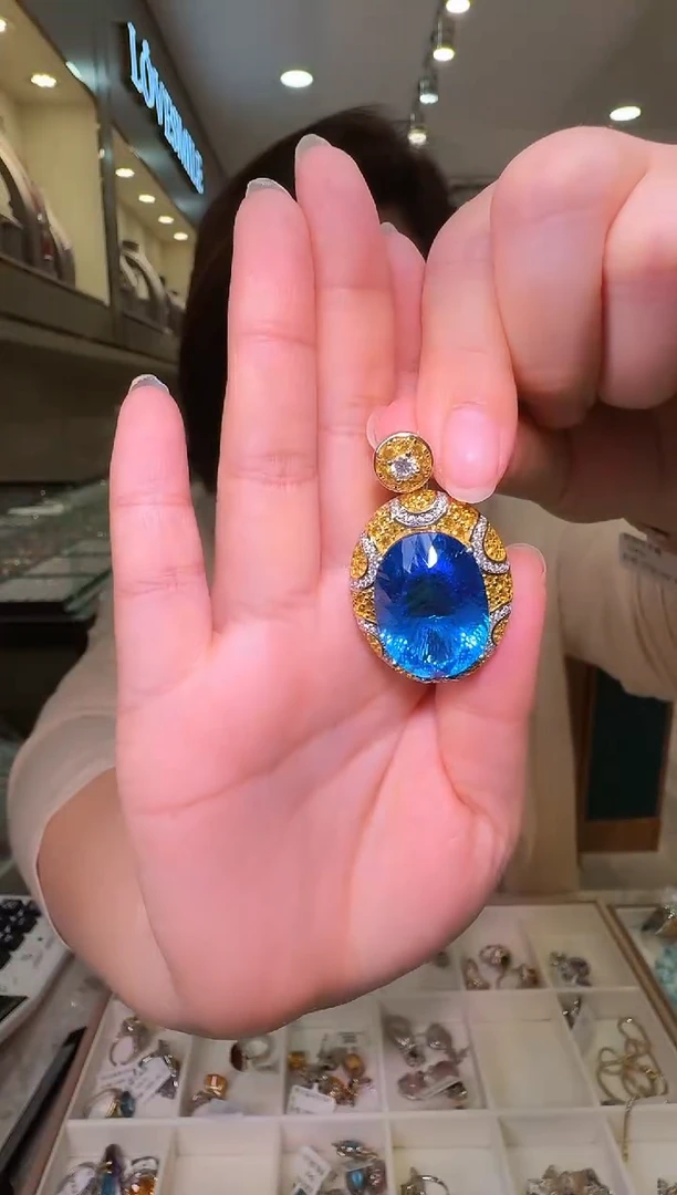 银S925镶嵌托帕石吊坠166