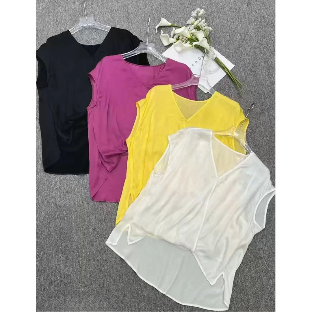 260179 纯色INS风T恤上衣V领极简风背心夏季时尚百搭度假风无袖