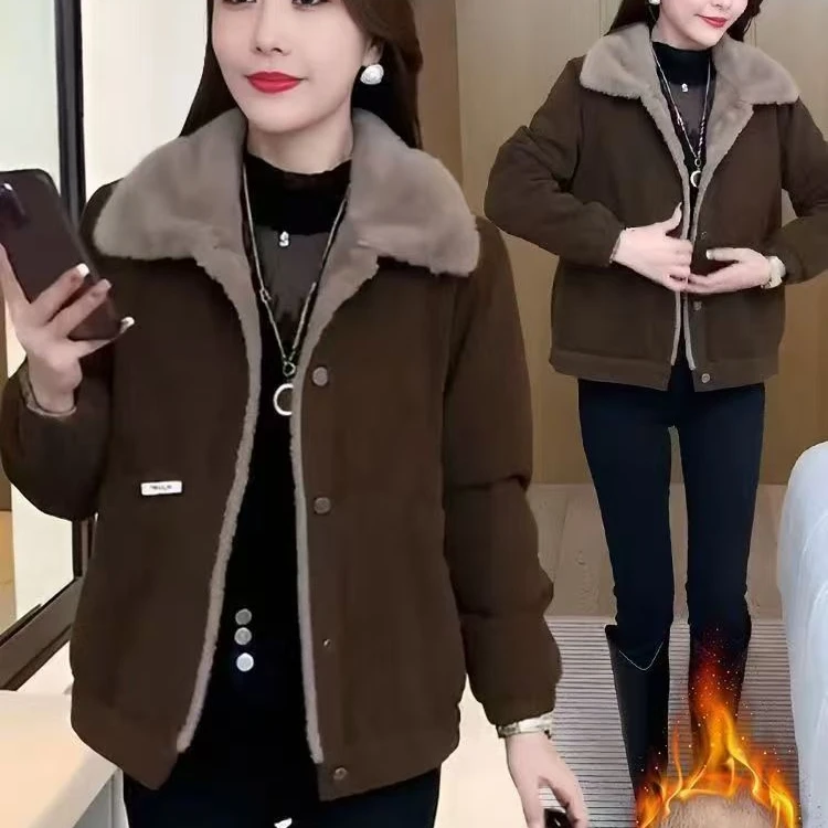 灯芯绒外套女冬季加绒保暖加厚百搭时尚减龄宽松显瘦遮肚子妈妈装