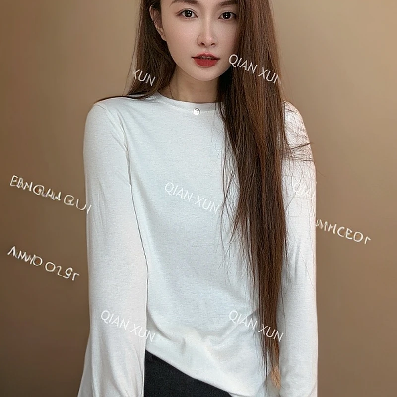 【芊荨专属】水溶T恤纯色长袖弹力上衣圆领内搭打底衫D001#