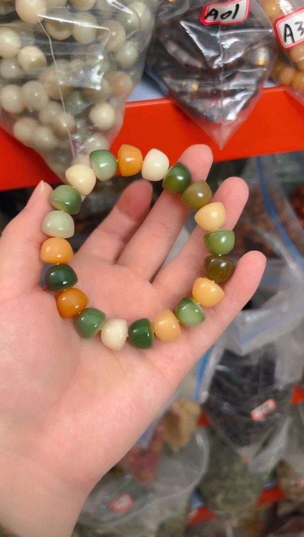 菩提根/象牙果吊坠绿多宝碗珠单圈手串