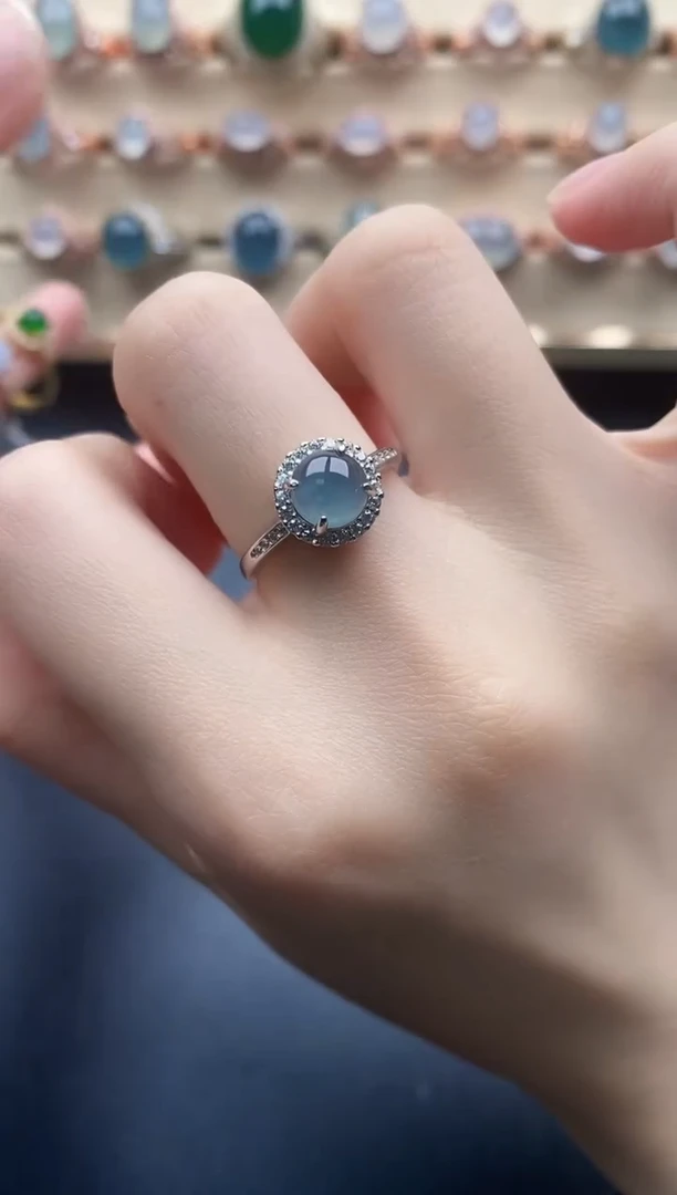 翡翠戒指银S925镶嵌一物一证一礼盒