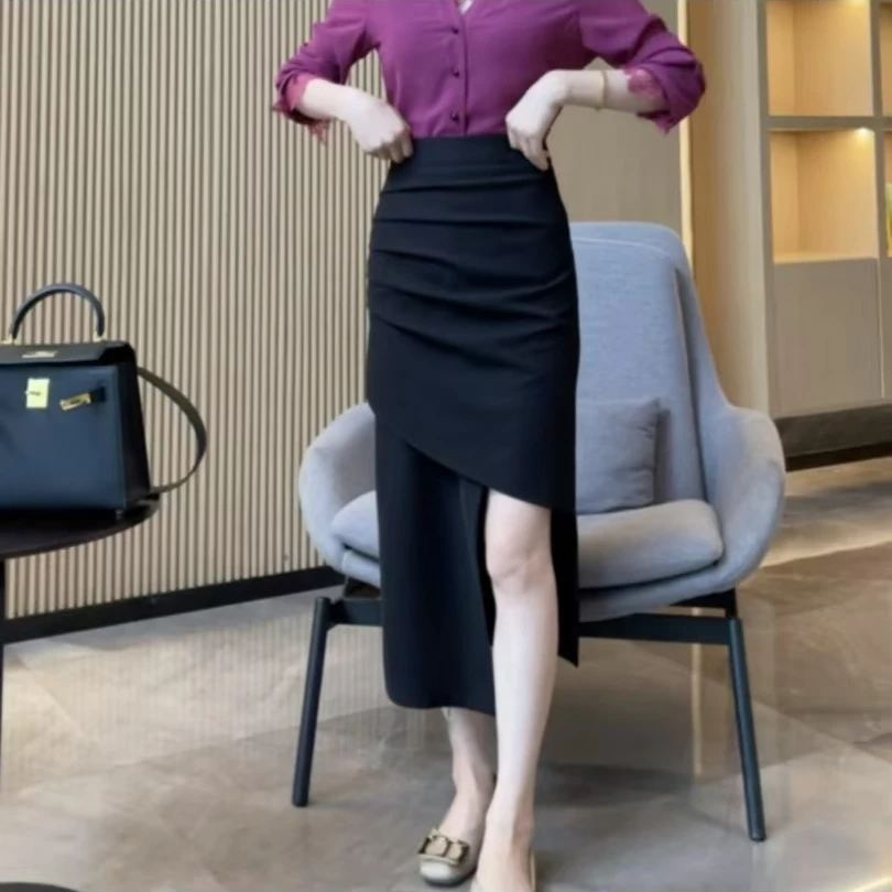 不规则夏季新款休闲气质显瘦包臀开叉半身裙-1529