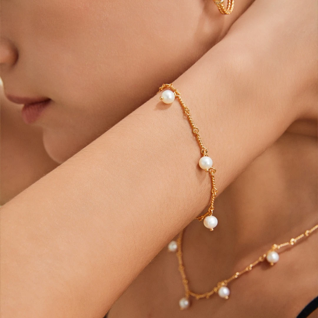 链子925银贝壳 VllORA【拓扑潮汐】S925银麻花珍珠手链