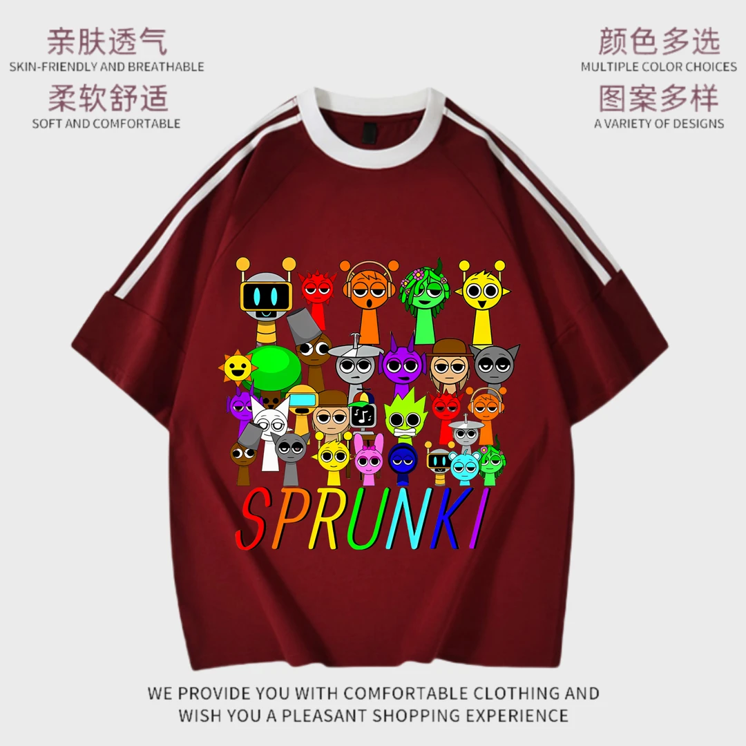 节奏盒子音乐游戏儿童夏季纯棉短袖T恤男女童宽松上衣Sprunki潮流