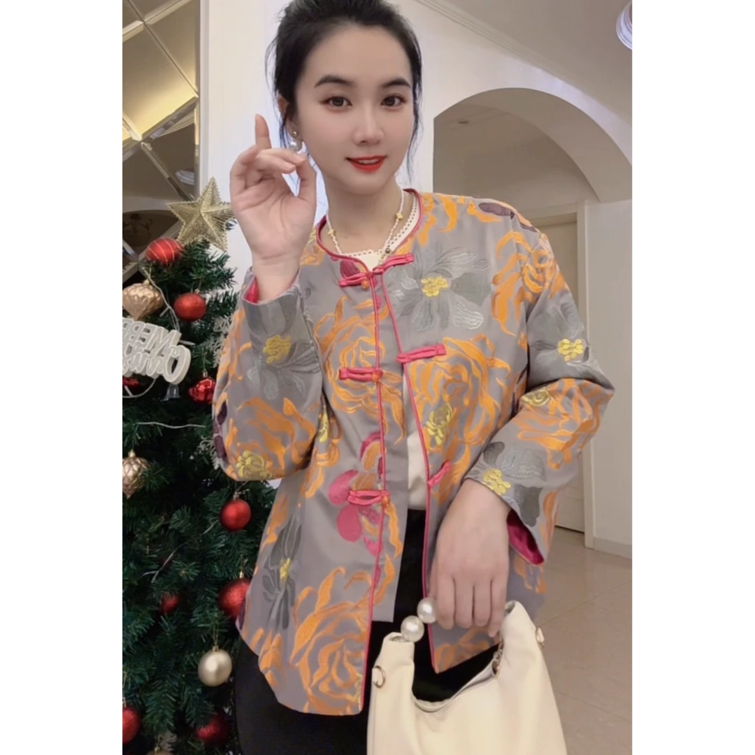 新中式国风盘扣刺绣唐装短外套女春秋款洋气时尚百搭高级夹克上衣