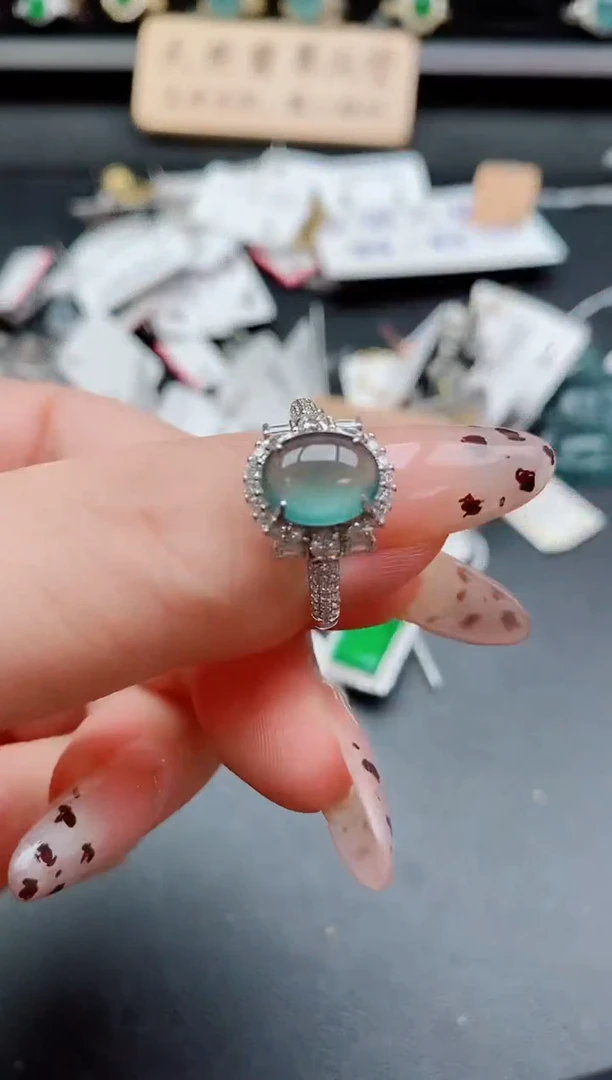 银S925镶嵌戒指翡翠1