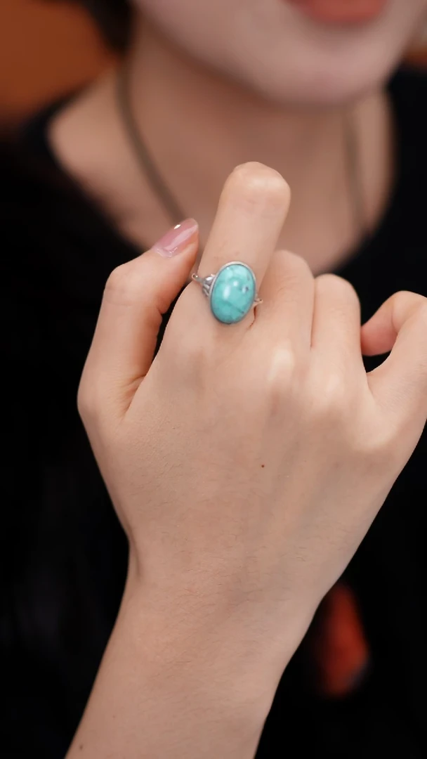 银S925镶嵌绿松石戒指MZL006松石戒指