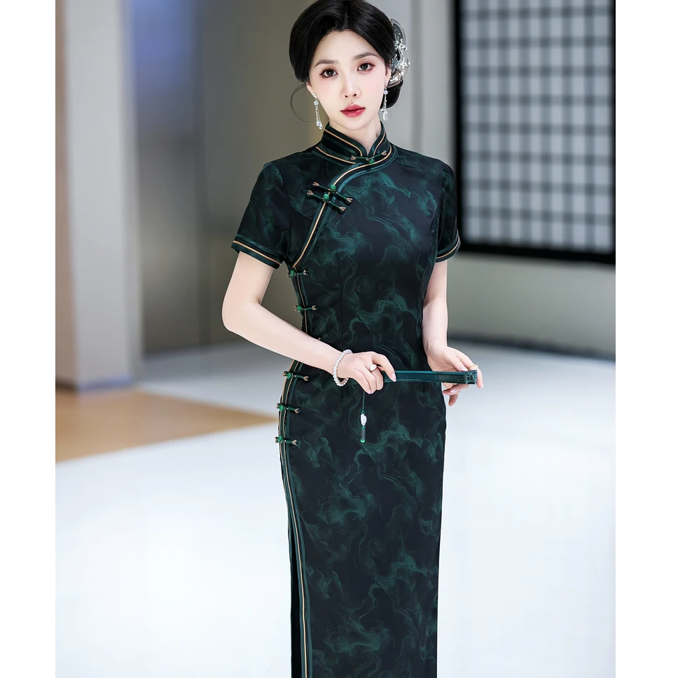 白幼秀新款2025复古时尚优雅中式立领港风款旗袍中国风旗袍5575