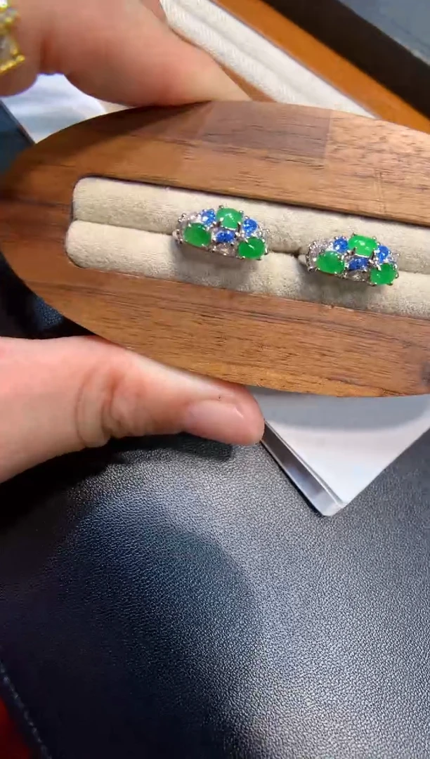 银S925镶嵌翡翠耳饰耳包