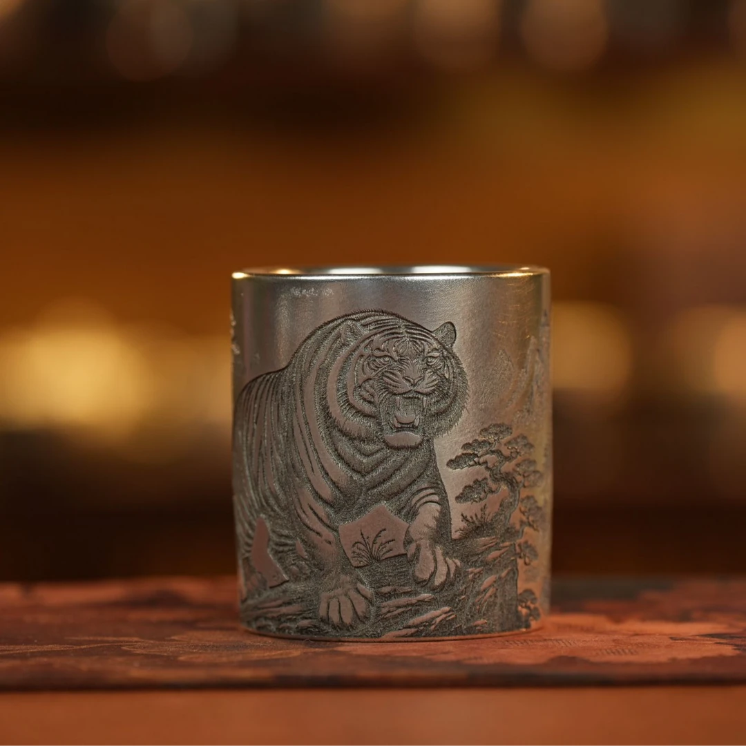 【朴银开业专属】银烧妙刻系列卧虎藏龙鎏银主人杯