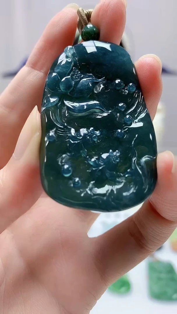 定制翡翠未镶嵌4852zm-毛货挂件43荷叶鱼