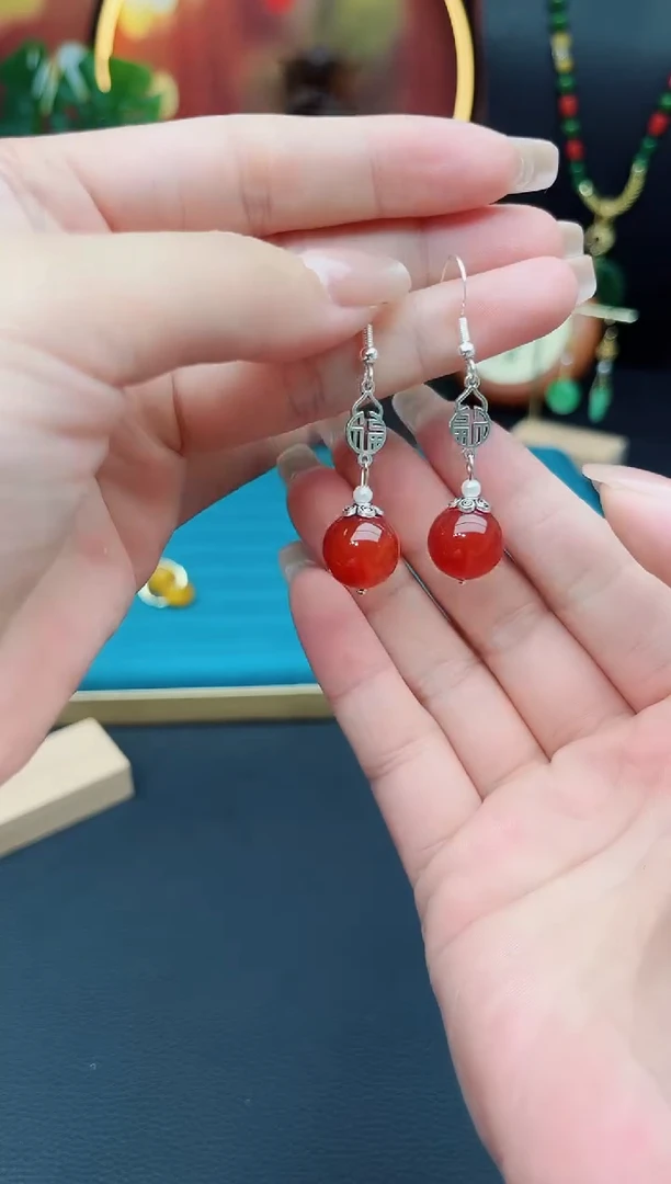 玛瑙/玉髓耳饰银S925镶嵌230