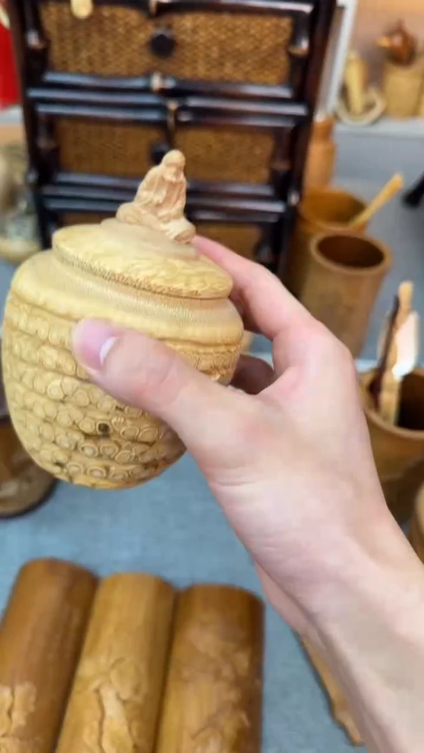 竹手工艺竹根茶叶罐达摩