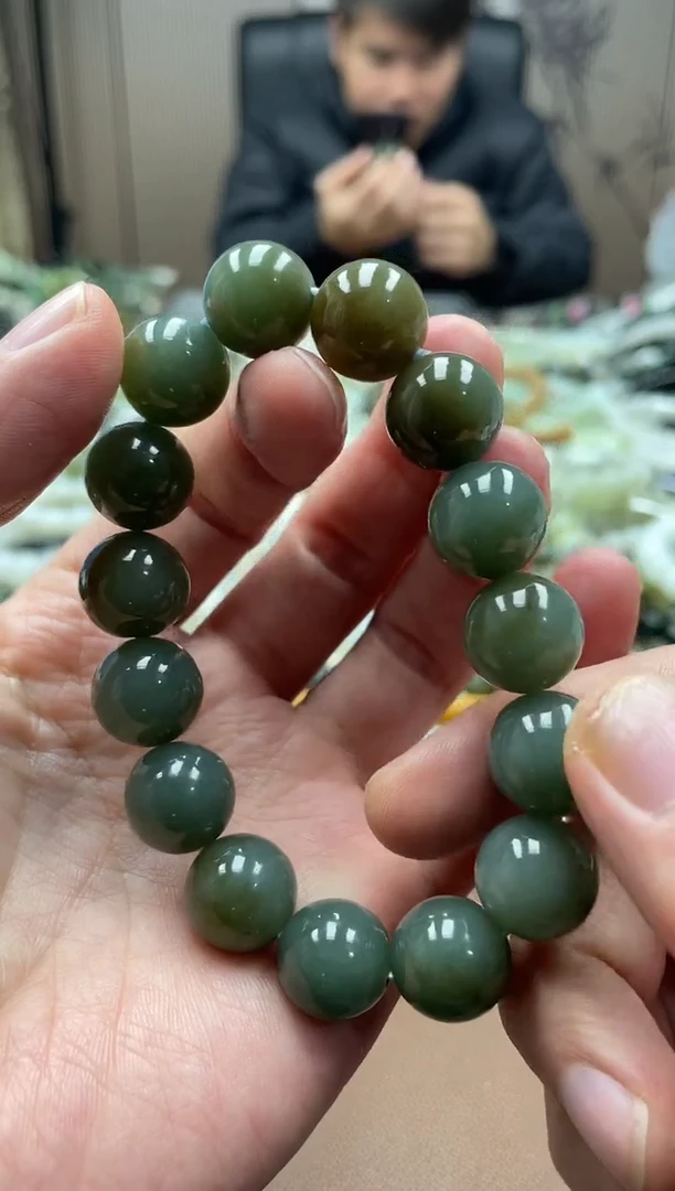 未镶嵌手串和田玉纯天然新疆且末糖青14圆