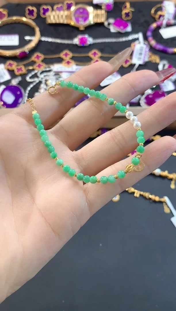【闪购商品】翡翠手链18K金镶嵌翡翠手链