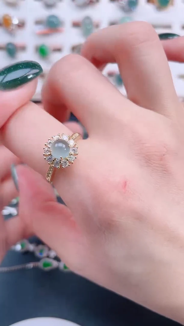 银S925镶嵌戒指翡翠天然翡翠