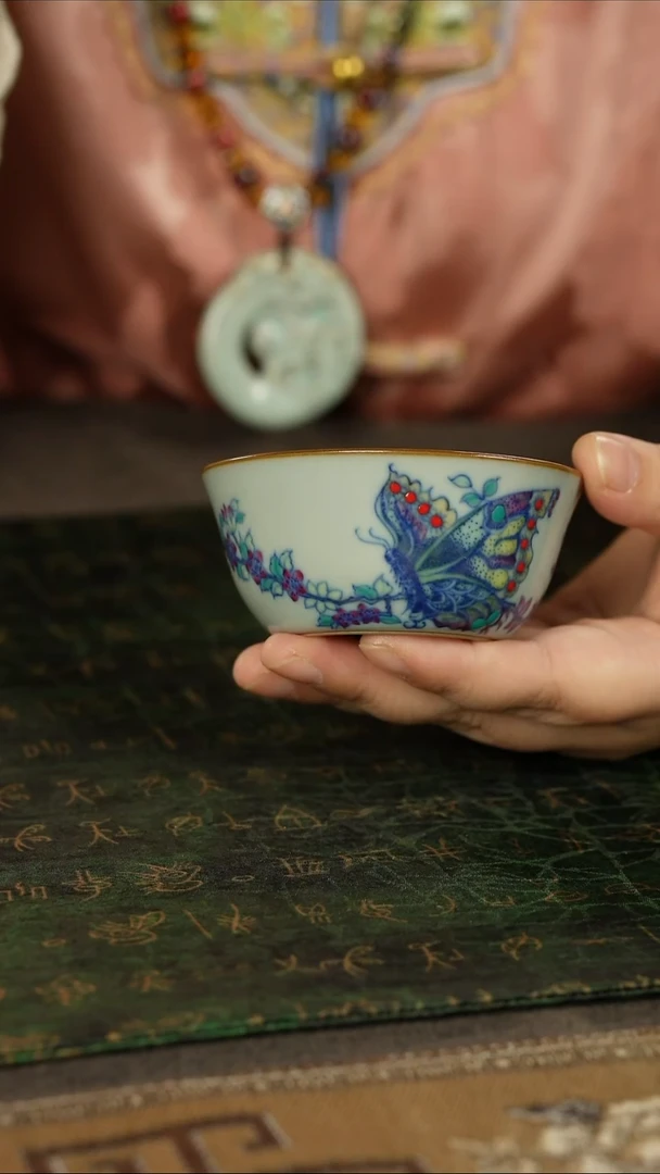 善窑厂汝窑斗彩鸡缸杯