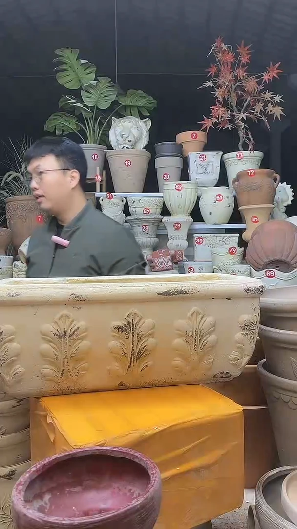 【闪购商品】缸1个做旧长条盆树叶37*17*15无托