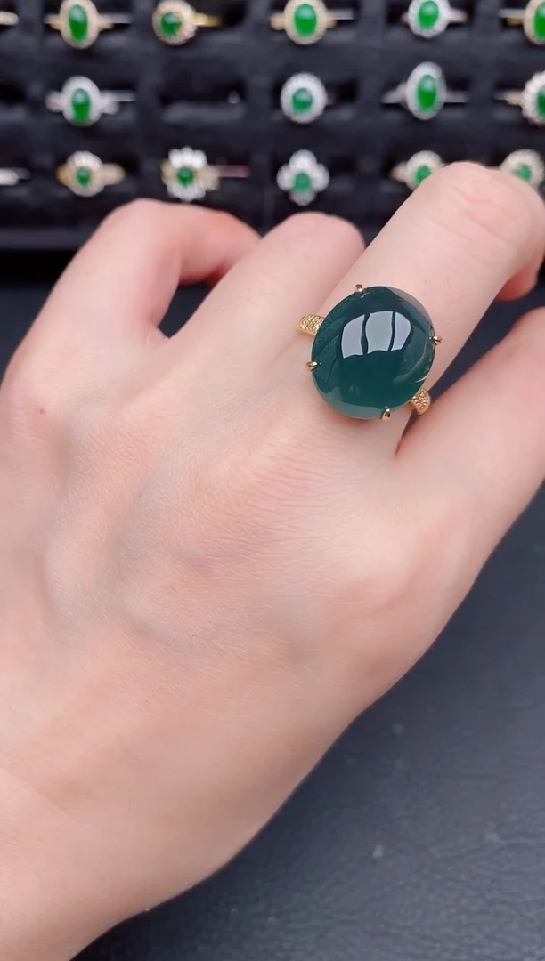 银S925镶嵌戒指翡翠天然a货翡翠53