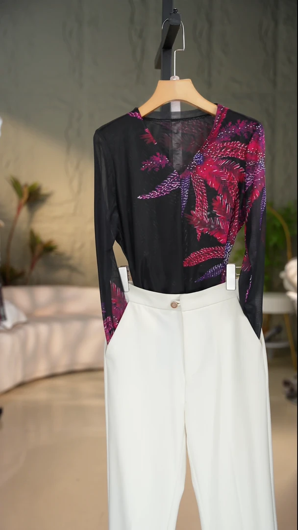 9164高弹高密肌肤网纱时尚百搭显瘦减龄气质轻奢小衫102