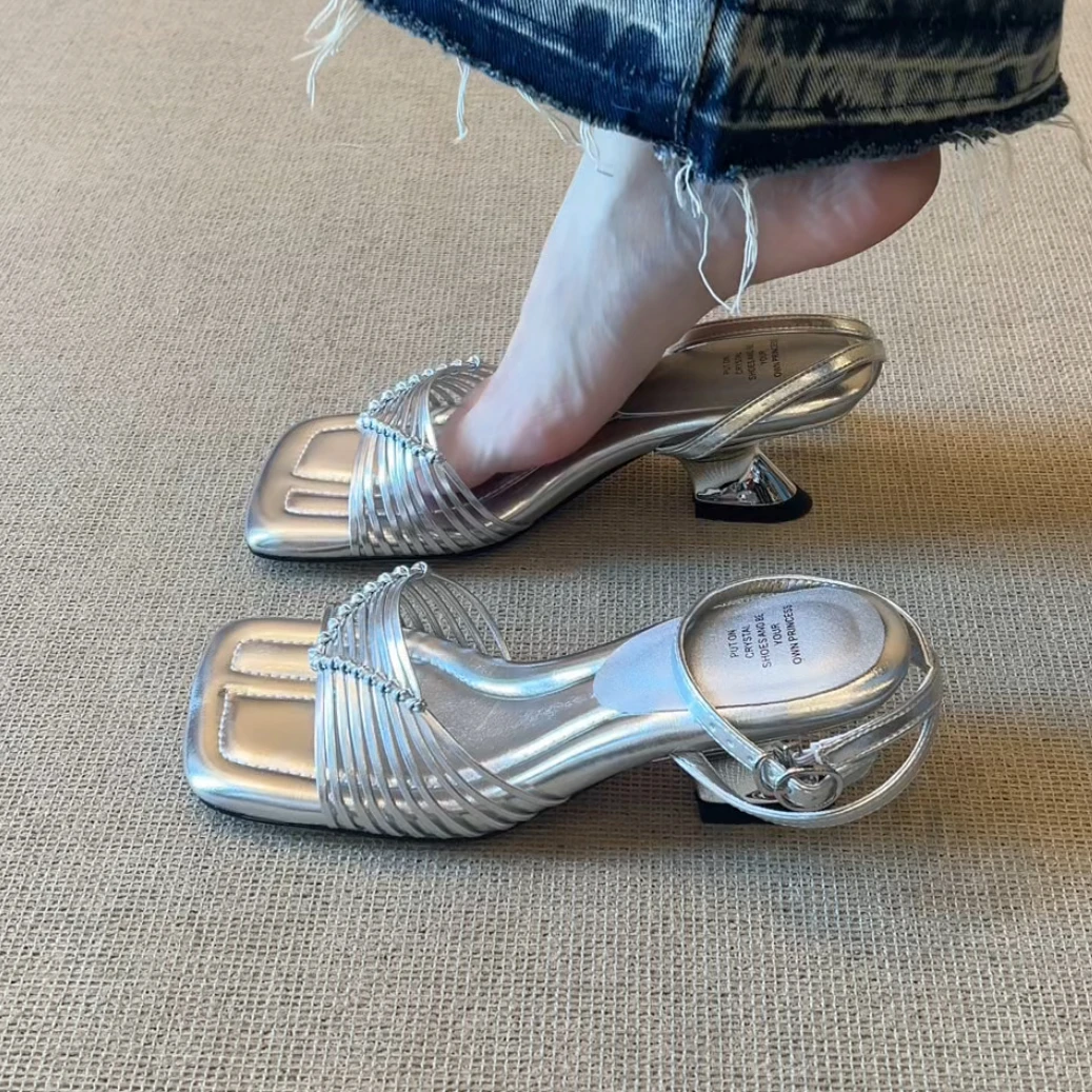 RubyL/5.5cm2025年夏季度假风休闲舒适百搭坡跟拼色露趾凉鞋女款